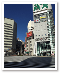 くぐってすぐに、新宿駅を背に横断歩道の画像